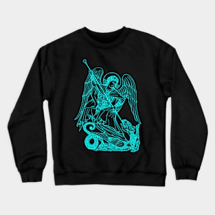 Saint Michael vanquishing the dragon (blue neon) Crewneck Sweatshirt